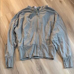 Athleta Light Grey/Green Hoodie with Ribbon Drawstring